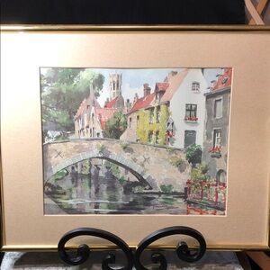 Watercolor Painting “ Bruges, Bridge, River and Houses” by J. Vandevyver